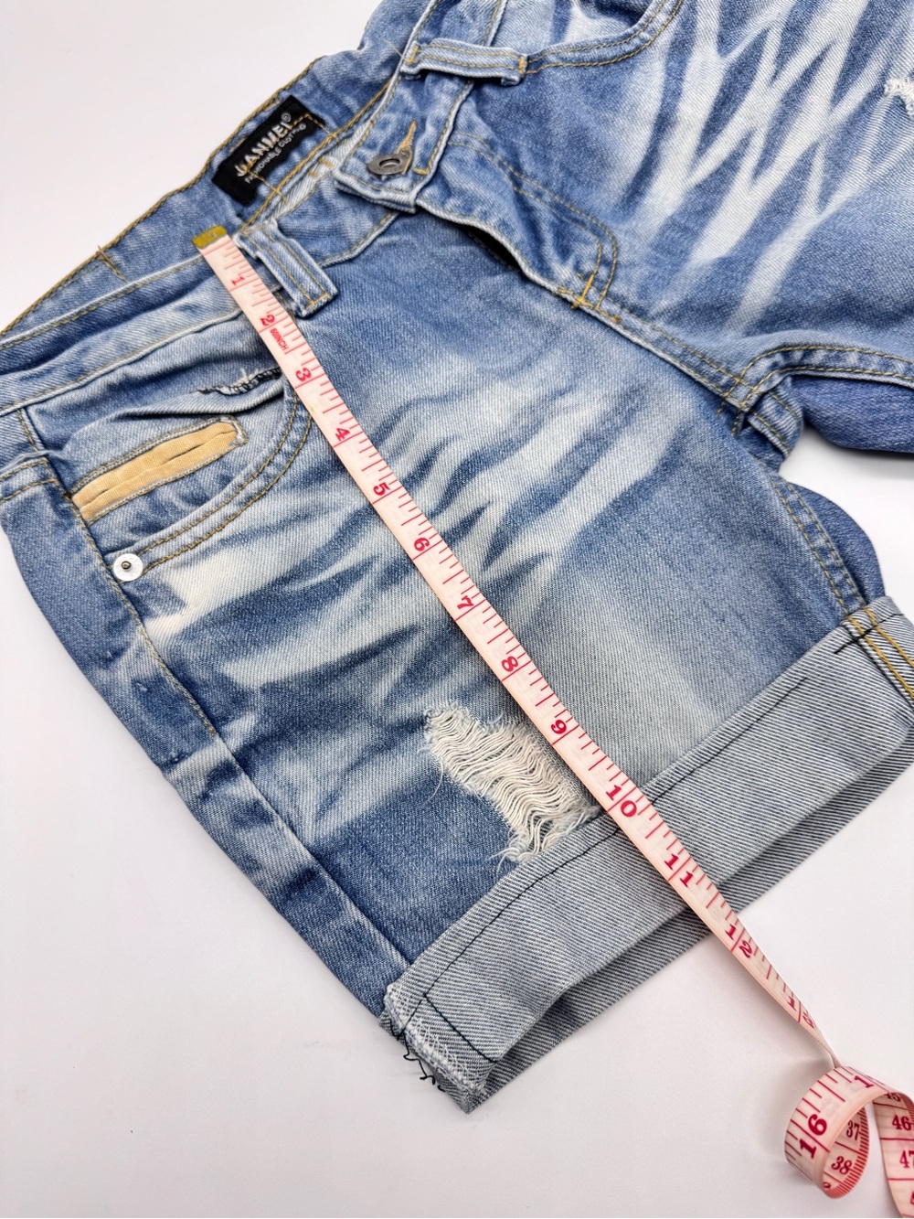 Light Washed Blue Distressed Denim Shorts - Picture 6 of 8